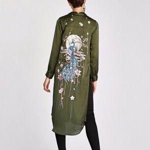 Long Peacock Button Down Tunic Blouse | Zara